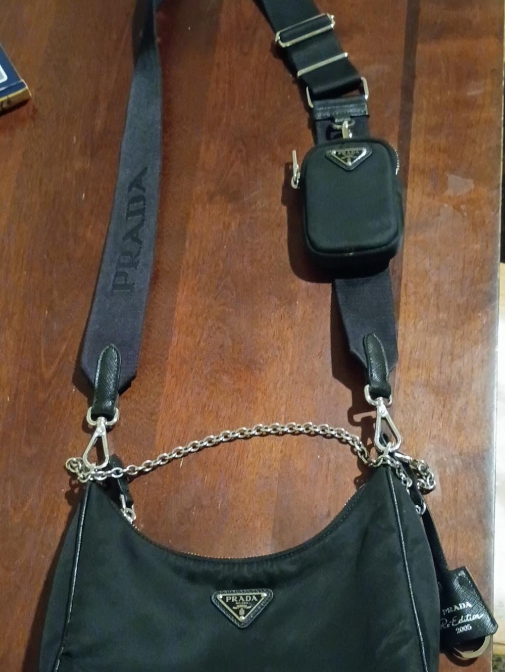 Prada Black Nylon Crossbody with Detachable Strap and Chain